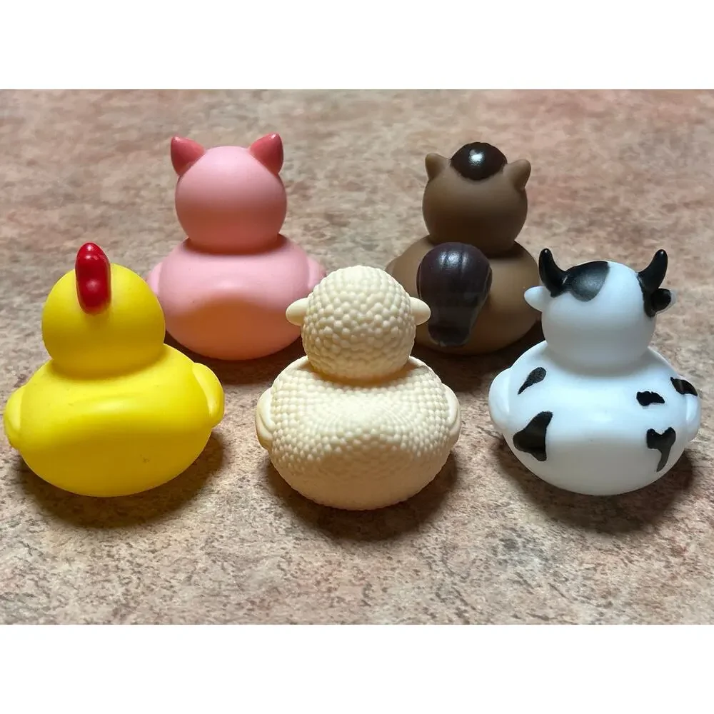 Set of 5 New Barnyard Farm Rubber Duckies Duck 2” Jeep Horse Chicken Pig Cow